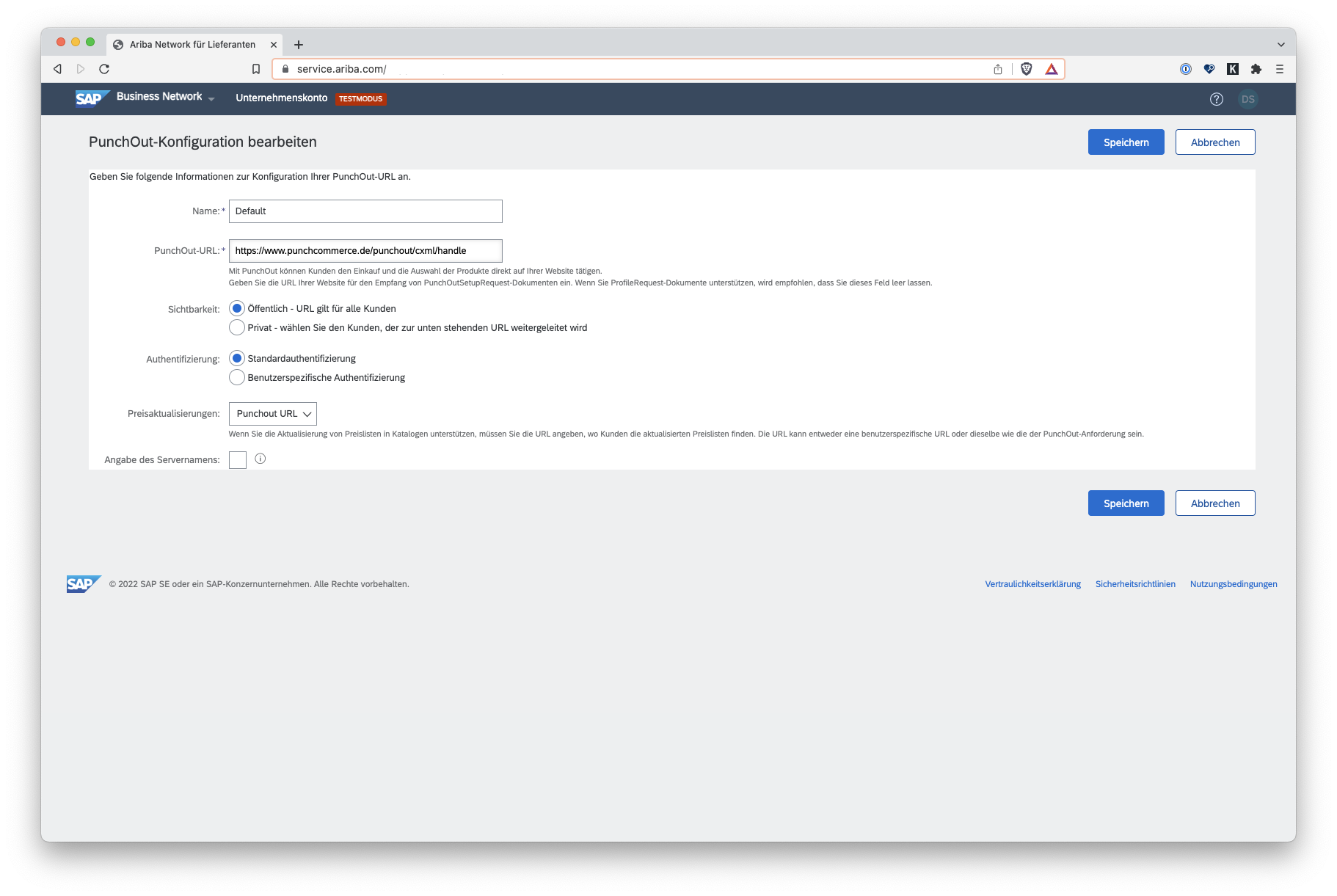 SAP Ariba® PunchOut configuration editing