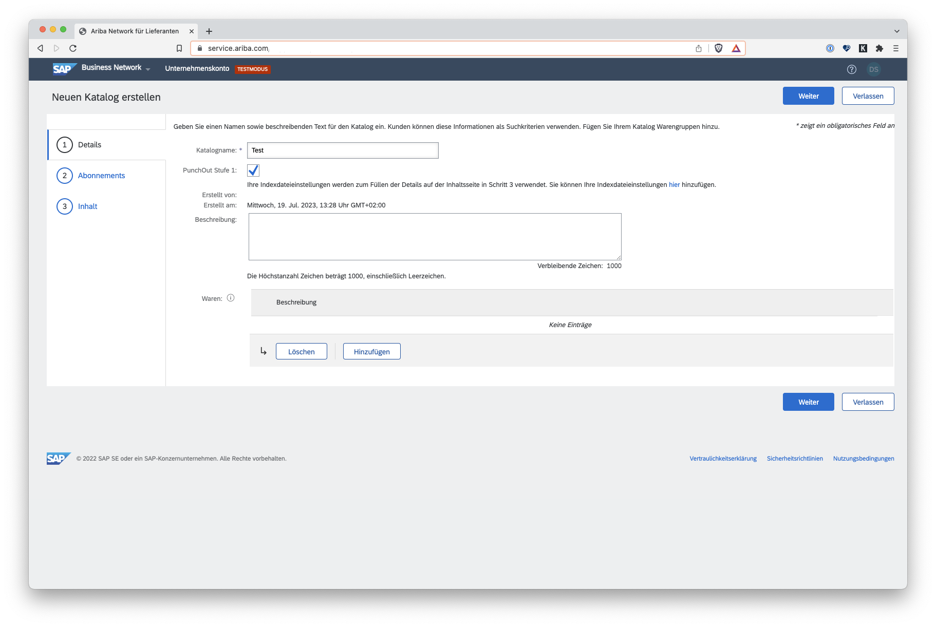 Create SAP Ariba® PunchOut catalog
