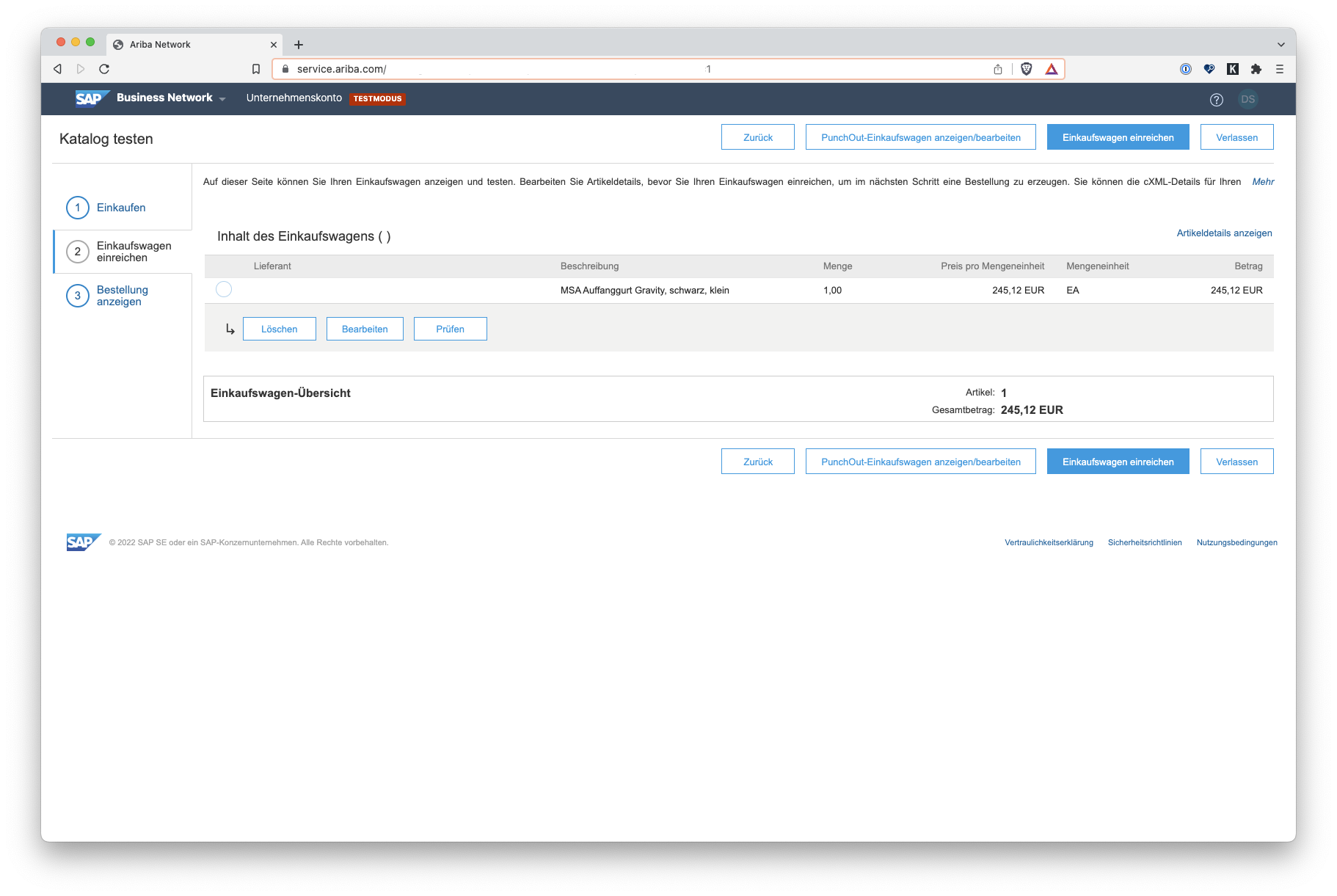 Transfer of the shopping cart from PunchCommerce® to SAP Ariba®